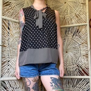 Polka Dot Chiffon Top with Neck Tie